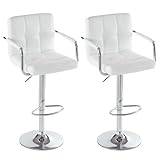 Adjustable Bar Chairs,Bar Stools Set of 2 PU Leather Swivel Barstool Height Adjustable Bar Chairs with Backrest & Armrest, for Breakfast Bar, Counter, Kitchen and Home (White)