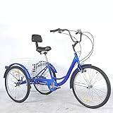 TiLLOw Adult Tricycle Bike, 7 Speed 24 Inch 3 Wheel Adult Tricycle Cruiser Bike with Large Basket (Size : Blue)