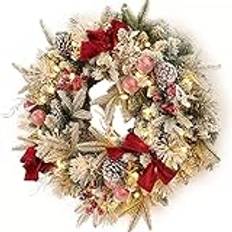 Prelit Christmas Wreath For Front Door,24'' Christmas Garland Outdoor With Flower,Balls, Artificial Christmas Wreaths With Lights,Indoor Fireplace Wall Decoration