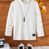 Kid's Casual Turtleneck Sweater, Cable Knit Pullover, Causal Long Sleeve Top, Boy's Clothes For Spring Fall Winter