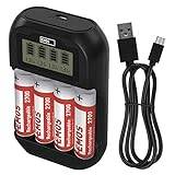 EMOS Battery Charger with 4 x AA 2700 Batteries, Universal NiMH, NiCd Quick Charger 1000/500 mA, for 1-4x AAA Batteries, AA, with USB/Micro USB Cable, LCD Display, Battery Protection, Safety Functions