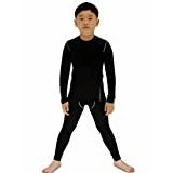 LANBAOSI Kids Boys Ski Base Layer Thermal Underwear Long Sleeve Top and Leggings Set Compression Athletic Shirt Tights, Black, 12