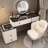 Dressing Table Set, Makeup Table with Nightstand, Vanity Makeup Desk with Adjustable LED Mirror, Cushioned Stool & 5 Drawers, Bluetooth Audio, Wireless Charging (Color : White-A, Size : 100CM/39IN)