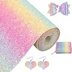 Greatdiy Pastel Rainbow Chunky Glitter Faux Leather 1 Roll 12x52inch Bundle Shiny Canvas Bow Fabric for Making Cricut Earrings Crafts (30cm x 132cm) (18001#2 Pastel Rainbow)