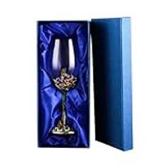 LSQXSS Hand Blow Wine Goblet for White and red Wine,Juice,350ml Wine Cup with iris Flower Enamel Decoration,Lead-Free Wine Glasses Set with Gift Box,Goblet with zinc Alloy Enamel Base and stem