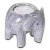 Elephant 3 Inch Marble Fossilstone Tea Light Candle Holder (Grey Marble)