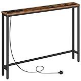HOOBRO Slim Console Table with Charging Station, Hallway Table with USB Ports and Power Outlets, 100 cm Long, Narrow Sofa/Behind Couch Table for Entryway, Small Spaces, Rustic Brown EBF51KXG01