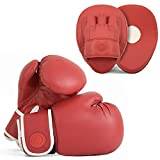Lions Amateur Fitness Boxing Set Hook & Jab Pads Focus Punch Bag Gloves Target Strike Mitts (Classic Red, 10oz)