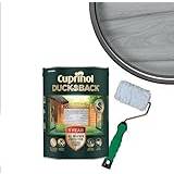 Cuprinol Ducksback- Silver Copse : Shed & Fence Paint 5 Litre| Non Drip, Water Repellent and Frost Defence. Protection for 5 Years. Includes 4" Shed,Fence and Decking Roller (Herring Grey)