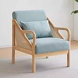 FREFLIG Upholsted Rocking Chair for Nursy, Linen Fabric Armchair Single Sofa Comfy Upholsted Chair Reading Chair Woven Rattan Armrest, Meeting Visitor Chair Cozy Chair for Bedroom