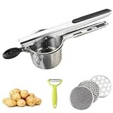 Potato Ricer, XIACIBDUS Potato Masher with 3 Interchangeable Discs, Heavy Duty Food Press with Peeler for Potatoes, Fruit, Vegetable, Puree, Baby Food