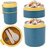 Insulated Food Container Thermal Lunch Box Bento Box 710ml Food Thermos for Hot Food Wide Mouth Food Jar with Foldable Spoon Portable Thermal Insulated for School Office Work (Double Layer Dark Blue)
