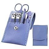 7Pcs/set Manicure Set Stainless Steel Nail Art Clipper Cuticle Nipper Scissor Grooming Tools With PU Leather Bag,Blue