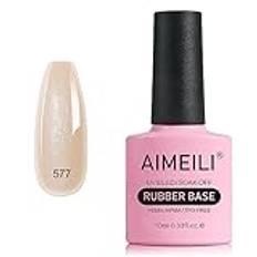 AIMEILI 5 in 1 Rubber Base Gel For Nails, Sheer Color Gel Nail Polish UV LED Soak Off, Elastic Rubber Base Coat Nail Strengthener Nail Rhinestones Glue Gel - (577) 10ml