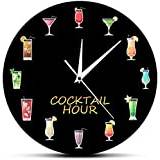 12 Inch Round Wall Clock Cocktail Hour Bar Menu Print Wall Clock For Kitchen Home Bar Happy Hour Man Cave Pub Lounge Drinking Sign Decorative Wall Watch 30cm