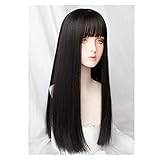 Wigs Long Straight Wigs For Women, Wig With Bang Heat Resistant Synthetic Straight Hair Wig For Women 24 Inch Wig ( Blue : Onecolor )