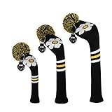 Scott Edward Personalized Knit Golf Club Covers 3 Counts for Woods and Driver Fit Max Drivers Fairways Hybrids/Utility Big Pom Pom Customized Patterns Decorate Golf Bags(Daisy)