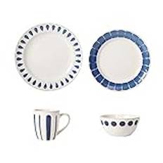 Simple Steak Tableware Household Dinner Plate Sets 4 Pieces of Ceramic Dinnerware Set for Steak Salad Cereal, Blue Round Plate Bowl and Cup Dinnerware Set
