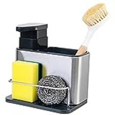 SUJOSAJU Soap Dispenser for Kitchen Sink, 3-in-1 Sponge Holder for Kitchen Sink Caddy, Stainless Steel Kitchen Sink Organizer Tray Drainer Rack with Sponge Holder and Brush Holder