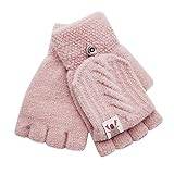 Flip Gloves Winter Top Knitted Warm Children Kids Mittens Fingerless Convertible Baby Care Baby Bath Stuff (Pink, One Size)