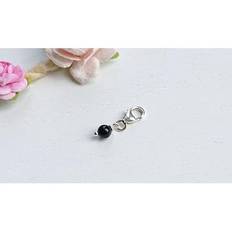 Tiny Black Onyx Sterling Silver Charm, Clip On Bracelet Necklace Anklet Natural Gemstone Charm with Clasp, Little Keepsake Birthday Gift