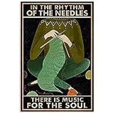 Knitting Metal Sign,in The Rhythm of The Needles There is Music for The Soul Vintage Decor Home Kitchen Bar Cafe Club Cave Wall Decor Retro Tin Sign 20x30cm