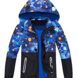 Boys Starsky Splicing Rain Jacket For Kids Waterproof Coat With Removable Hood Lightweight Hooded Fleece Lined Raincoats Windbreakers - Blue - 5-6Y