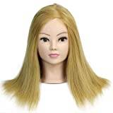 Hairdressing Head Blonde Full Real Hair Mannequin Head, Hairdresser Training Head With Makeup, For Styling Show, Braiding, Cutting, Curling (Color : A1, Size : 14IN/35CM)