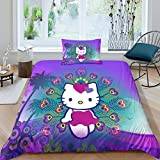 POYSPRING Hello Kitty Duvet Cover Cartoon Cat Set Soft Microfiber Bedding Set for Adults Teenager Kids 2 Piece Set with Zipper Closure for Home Decoration Quilt Cover Single（135x200cm）