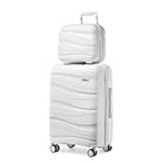 Kono Luggage Sets of 2 Piece Lightweight Polypropylene Hard Shell Suitcase with TSA Lock Spinner Wheels Travel Carry On Hand Cabin Luggage with Beauty Case (Set of 2, White)