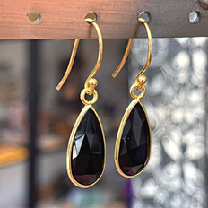 Black obsidian teardrop sterling silver earrings negative protection shield
