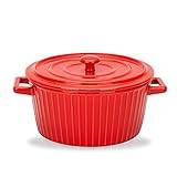 RajoNN Red 1.1L Round Casserole Dutch Oven,Casserole Cookware Durable,Non-Stick Pan,Easy To Clean,Cold and Heat Resistant red-1.1L