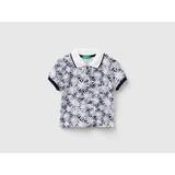 Benetton, Blue Polo Shirt With Floral Print, size 4-5, Blue, Kids