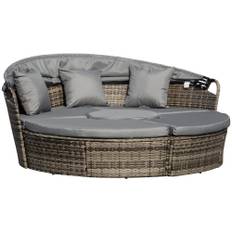 5 Pc Outdoor Plastic Rattan Wicker Round Sofa Bed Coffee Table Sectional Set