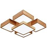 Living Room Bedroom Sky City Led Ceiling Lamp,Rectangle Log Japanese Style Tatami Lamp,Nordic LED Simple Atmosphere Solid Wood Ceiling Lamp-White 50 * 50 * 16cm