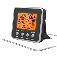 Orange Backlit LCD Digital Food Temperature Gauge Cooking Meat Thermometer with Temperature Probe, Digital Oven Thermometer for Grill Smoker Barbecue Kitchen Cooking, with 7 Preset Temperatures & Timer