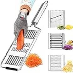 Multi-Purpose Vegetable Slicer, 4 in 1 Stainless Steel Kitchen Grater with 4 Interchangeable Blades Manual Vegetable Grater Mandolin Cutter All-Purpose Julienne Cutter for Vegetables and Fruits
