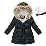 Kids Winter Hooded Jacket, Baby Girls Boys Padded Fleece Snowsuit Outerwear Warm Windproof Faux Fur Hoodie Coat with Pockets 2 3 4 5 6 7 8 9 10 Years (black,3-4 Years)