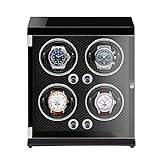 Watch Winders - 4-Position Rechargeable Watch Shaker Mechanical Watch Winder Vertical Automatic Watch Winding Box with Light-Sensitive Led Light Watch Winder Watch Storage (Black Inner Carbon Fiber )
