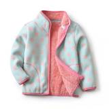 Kids Girls Polar Fleece Jacket Polka Dot Print Thick Thermal Stand Collar Zip-up Outwear - White - 9-10Y
