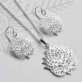 Sterling Silver Flowering Lotus Jewellery Set, Silver - One Size