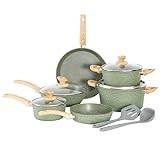Kitchen Academy 12 Pieces Nonstick Pots and Pans Set, Induction Cooking Pan Set, Non Stick Saucepan Set, Frying Pan Set (Green)