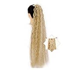 Ponytail Extension 22/32 Inch Long Corn Wavy Ponytail Extensions Synthetic Natural Drawstring Ribbon Fake Hair Pony Tail Clip in Extensions Women Hairpieces Ponytail Hairpiece for Women(Color:005,Siz