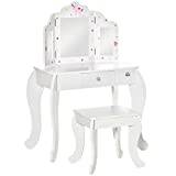 anXella Dressing Table for kids,Kids Vanity Table & Stool Girls Dressing Set w/Rotatable Mirror Drawer