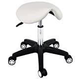 FURWOO Saddle Chair for Workshop Adjustable Rolling Stool With Wheels Tattoo Chair Massage Chair Shop Stool Salon Stool (White)