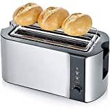 HIGHKAS 4 Slice Toasters with Warming Rack, Featuring High-lift & Long Slot Toaster, Defrost/Reheat/Cancel/6 Variable Browning Settings, 2 Slice Toaster Stainless Steel