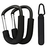 GTIWUNG 3 Pack Strong Pushchair Hook Clip, Large Baby Carriage Hook, Universal fit Mommy Clip D Shape Buggy Clips Hooks Baby Stroller Accessories for Hanging Diaper & Shopping Bags, Black