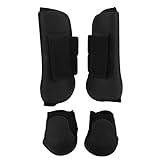 4Pcs Horse Leg Boots, Horse Boots Leg Wraps Protector, Front and Rear Leg Boots PU Horse Tendon Brace Guard with Cushioning Inner Pad(L)