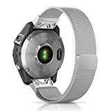 Niboow Strap QuickFit 22mm Compatible with Garmin Fenix 7/Fenix 6 GPS/Fenix 6 Pro GPS/Fenix 6 Pro Solar, Men Women Stainless Steel Metal Watch Bands for Garmin Fenix 5/5 Plus/Approach S62 - Sliver