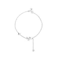 Silver Anklet for Women Charm Butterfly Sparkling Zircon Tassel Party Jewelry - Multicoloured